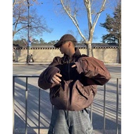 Sporty 3B Brown Profile Embroidered Flight Jacket Bomber Hooded Jacket South Korea Tiantuan Same Sty