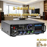 Mini Power Home Amplifier, Bluetooth 5.0, 2-Channel, 5-Band EQ, USB/SD Card Input, DC 12V Car Amplif