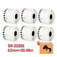 6 Rolls Dk-22205 dk22205 dk 22205 Compatible for Brother Labels barcode sticker white Continuous Lab