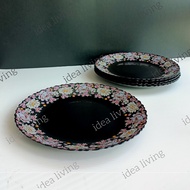 Black Opal Glass Buffet Plate Soup Plate Set Pinggan Nasi Pinggan Mangkuk Bunga Hiasan Floral Design Support "