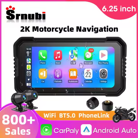 Srnubi 6.25inch Navigation 2K Motorcycle DVR Waterproof Carplay Display Screen Portable Motorcycle W