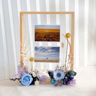 離線時刻 x 不凋玫瑰乾燥花透明木框 x 清新黃藍色系