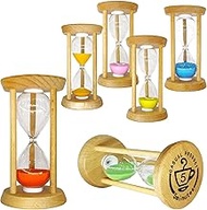 6PCS Wooden Hourglass Sand Timer Set - 30 Sec/1/2/3/5/10 Min Colorful Sandglass Clock for Home Offic