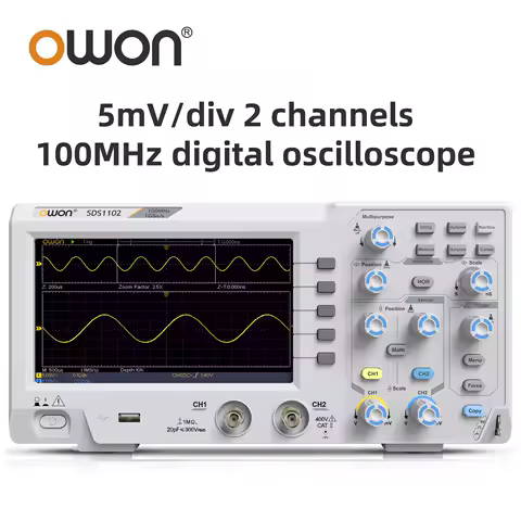 Owon SDS1102 Digital Oscilloscope 5mV/Div 2 Channel 100MhZ Bandwidth 1GS/s Sampling Rate 7-inch TFT 