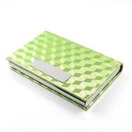皮夾式名片盒 閃亮鋁絲方格編織不銹鋼金屬盒絨面內襯隱藏式磁扣名片夾 階梯立體方格面 綠色