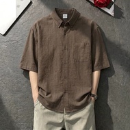Coffee Color Short-Sleeved Shirt Men's Old Money Style Loose Feel Sunscreen Shirt Thin Casual Half-S