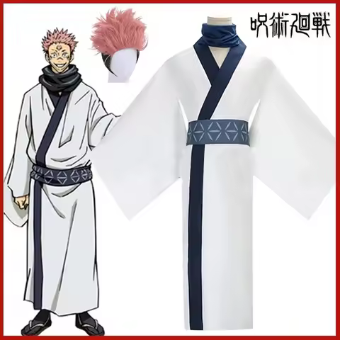 2026 Anime Jujutsu Kaisen Ryomen Sukuna Cosplay Costume Kostuum Pruik Japan White Kimono Wig Outfits