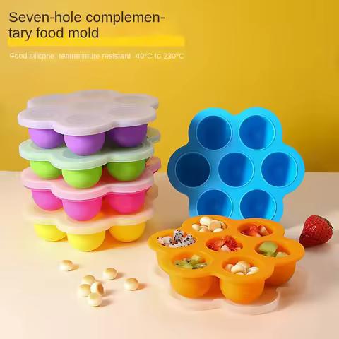 130g silicone supplementary food box 7-hole with lid children's snack fresh-keeping box ice grid air