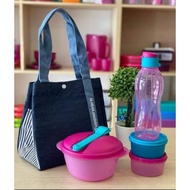 Tupperware Pink Grey Munch and Lunch Set/ SafeToGo Lunch Box with Eco Bottle Cutlery Set