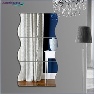 AMAZ 6pcs 3D Wave Wall Stickers Mirror Waterproof Removable Stickers for Room Wall Decoration