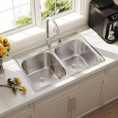 33 inch drop in double bowl kitchen sink 33x22 topmount 50/50 stainless steel 18 gauge sinks with ba
