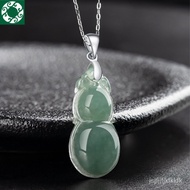 Natural Burma A Jade Gourd Pendant S925 Silver Ice Oil Inlaid Fashion Women EK6K