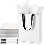Yeaqee 12 Pack White Gift Bags with Tissue Paper Marker, 9x7x3.15 Welcome Paper Bags with Handles 5 