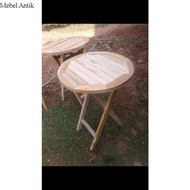 FREE ONGKIR Meja piknik lipat bundar 50cmt55cm folding table kayu jati