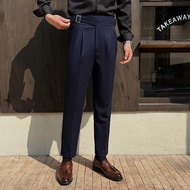 2025 New Naples High Waist Mens Suit Pants Double-Blade Gurkha Chino Slim Fit Trousers Fashion Men W