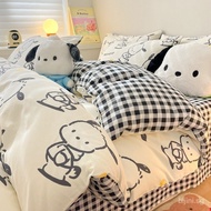 【In stock】100%cotton Pochacco Printed  Super Single Fitted Sheet Bed Set 3 in 1  41in 1bedsheet set  Pillowcase Single/Queen/King Bedsheet Set QPGY