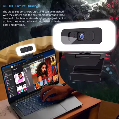 Full HD 2K 4K Webcam with Light 1080P PC Laptop Live Streaming Webcams Auto Focus Computer Camera wi