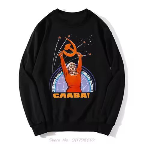 Graphic Fashion Hoodie Russia CCCP Yuri Gagarin Men Sweatshirt Cotton Soviet Cosmonaut Streetwear Pu