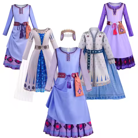 Girls Wish Asha Dress King Queen 3D Printing Dress Up Costume Halloween Carnival Fantasy Outfits Pri