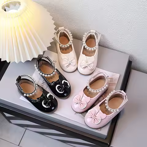 New Mary Jane Shoes Bow Leather Shoe Rhinestone Princess Shoe Fashion Women's Shoes Bowtie Kids Shoe