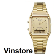 [Vinstore] Casio AQ-230 Dual Time Adjustable Gold Tone Stainless Steel Men Women Watch AQ-230GA-9DMQ