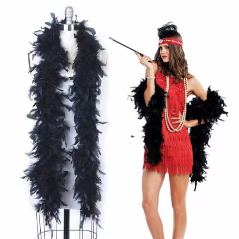 Black White Feather Boa 2Yards Fluffy Turkey Marabou Feather 1920S Shawl/Scarf 38g Plumas forWedding