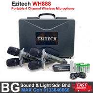 [READY STOCK]Ezitech WH-888 Portable Rechargeable Quad 4 Channel UHF Wireless Handheld Microphone System With Casing