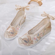 Hanfu Shoes Female Students Antique Embroidered Shoes Female Matching Hanfu Inner Heightening Antiqu
