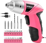 Hi-Spec 27 Piece Pink 4.8V Electric Cordless Power Screwdriver Set. Rechargeable Battery Screwdrivin