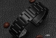 錶帶屋  S2 S3 Ticwatch2 黑色PVD 20mm 22mm 23mm 厚實不銹鋼實心錶帶使用按鈕飛機扣