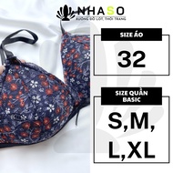 Bộ đồ lót ren 🔥NS020 hoa nhí xanh đậm không gọng mút vừa gợi cảm quần tam giác Nhà Sò