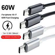 Nylon Braided 60W Type C Wire 1m USB C  To Type C Fast Charge Cable for Samsung S26Ultra s25FE Honor