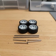Toysmith 1:64 Model Car Wheel Kit Hollow Axles 1:64 Wheel Set Replacement Rubber Tire and Axle Set