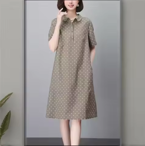Limiguyue Polka Dot Shirt Dress Women Summer Casual Loose A-linen Dresses Elegant Knee Length Cotton