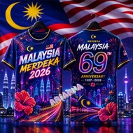 Malaysia 2026 T-Shirt.69th Patriotic Tee.Full Sublimation Quick Dry Streetwear.Independence 31 Augus