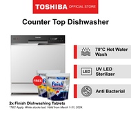 Toshiba DW-08T1(S)-SG Cool Grey Compact Tabletop Self Cleaning Dishwasher, 8L