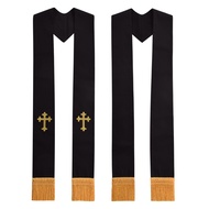 【Personality shop】 Church Stole Clergy Holy Cross Embroidery Stole Priest Stole Black White
