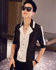 Áo sơ mi áo sơ mi nam cổ vest tay lửng ghép mùa cực chất bao đẹp - N12