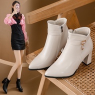 Fashion Ankle Boots High Heels Women's Boots Pointed Toe Thick Heels Rhinestone Leather Boots Female