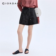 GIORDANO Women Shorts Wooden Beads Drawstring Elastic Waist Shorts Chinese Jacquard Fashion Casual S