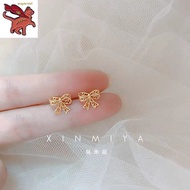 gold earrings 18k pawnable legit hollow lace bow earrings female ins simple fashion niche design personality jewellery hypoallergenic