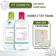 COMBO Nước tẩy trang Bioderma cho da dầu mụn da khô nhạy cảm - Bioderma Sensibio + Sebium H2O 500ml