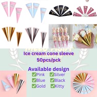 (50pcs+/-)Ice Cream Cone Paper Holder plastik 3 segi Cone Sleeve ais krim kon cup sleeve冰淇淋纸套 dispos