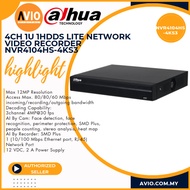 Dahua 4CH 4 Channel 5MP 5 Megapixel 8MP Lite IP Network CCTV NVR Recorder 1U 1HDD Bay NVR4104HS-4KS3