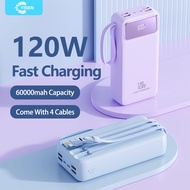 Yisen 120W Super Fast Charging Powerbank 60000mah With 4 Cables Led Digital Display Large Capacity