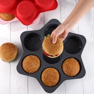 New Product Silicone Burger Baking Pan Breathable Hollow Burger Mold 7-Connect Hole Silicone Bread M
