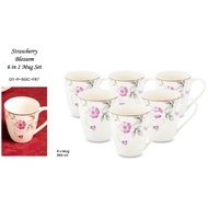 Vantage Fine Porcelain Strawberry Blossom And Pink Peach Glory Rose Mug Set (6pcs Tableware)