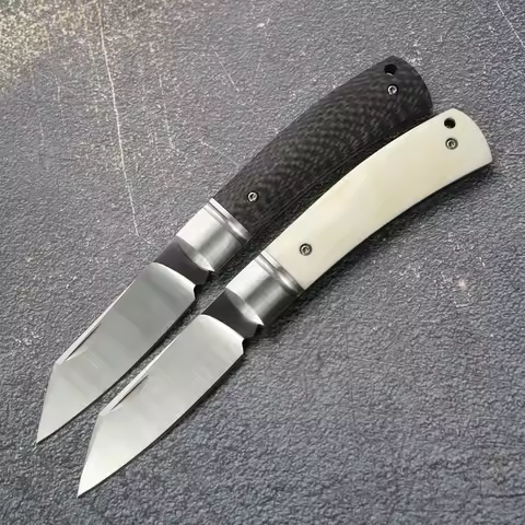 RUS02# Folding Knife 9CR14MOV Blade Steel+CF/Bone Handle Outdoor Survival Hunting Camping Hiking Fis