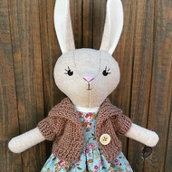 Beige bunny girl, handmade stuffed doll, wool plush rabbit toy