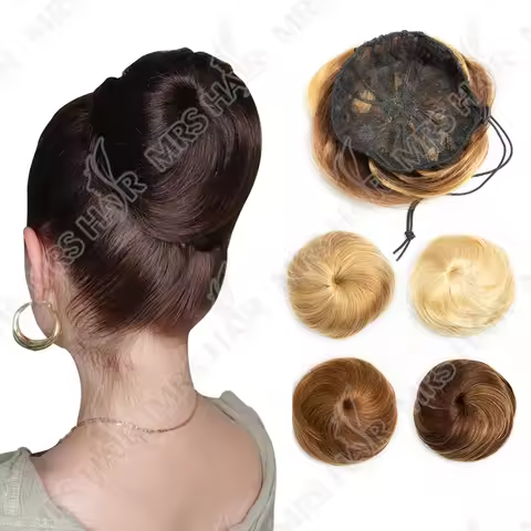 MRS HAIR Human Hair Buns Claw On Drawstring Ponytail Flexible Hair Pieces Updo Donut Chignon Clip On